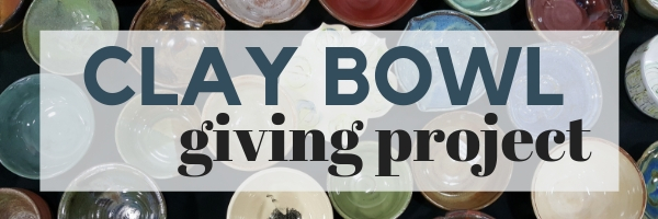 clay bowls Giving Project, text placed over photo of bowls
